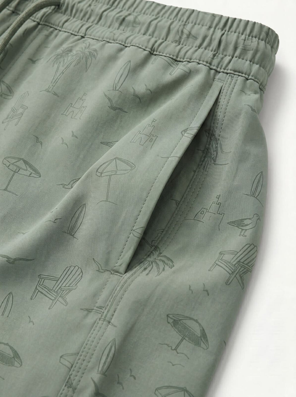 Shore Scene - Green Swim Shorts